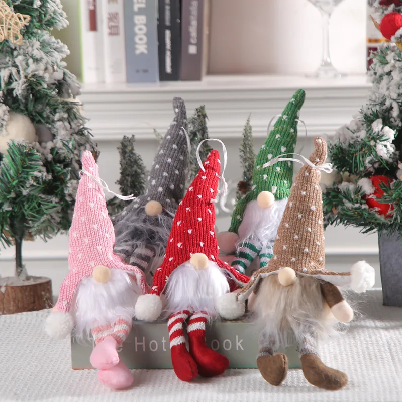 1PC Knit Hat Sitting Pose Faceless Doll Hanging Forest Old Man Lightable Hanging Christmas Tree Party Decor (No Battery)