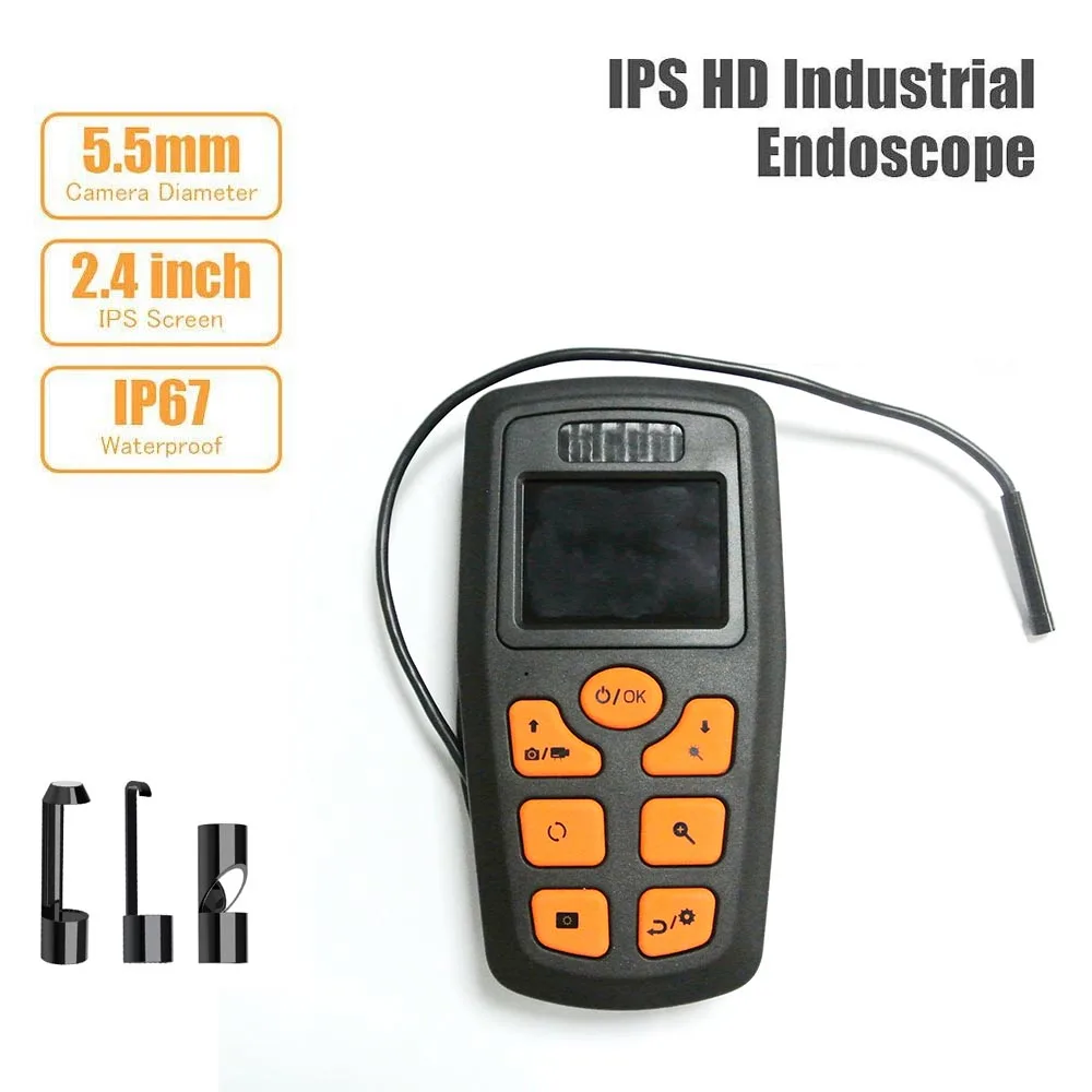 5.5mm Industrial Endoscope Inspection Camera 2.4 Inch IPS Screen HD 1080P IP67 Waterproof Borescope With 6 LED Lights 32GB