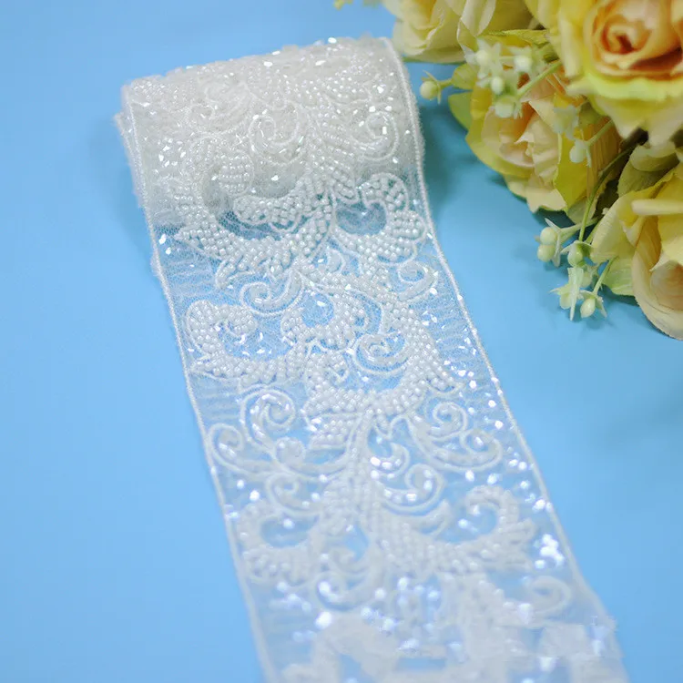 Nuovo abito da sposa cintura leggera tessuto di pizzo con perline di lusso largo 8.5cm