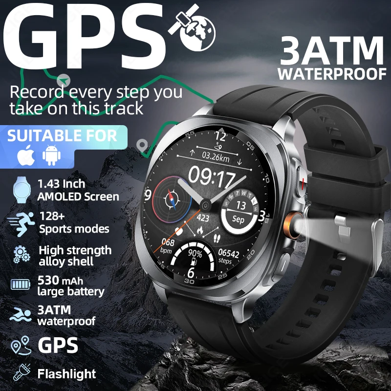

LIGE New Smart Watch Wireless Calling Waterproof GPS 1.47 Inch AMOLED Screen Music Control Smart watchs for Men Gift Android IOS