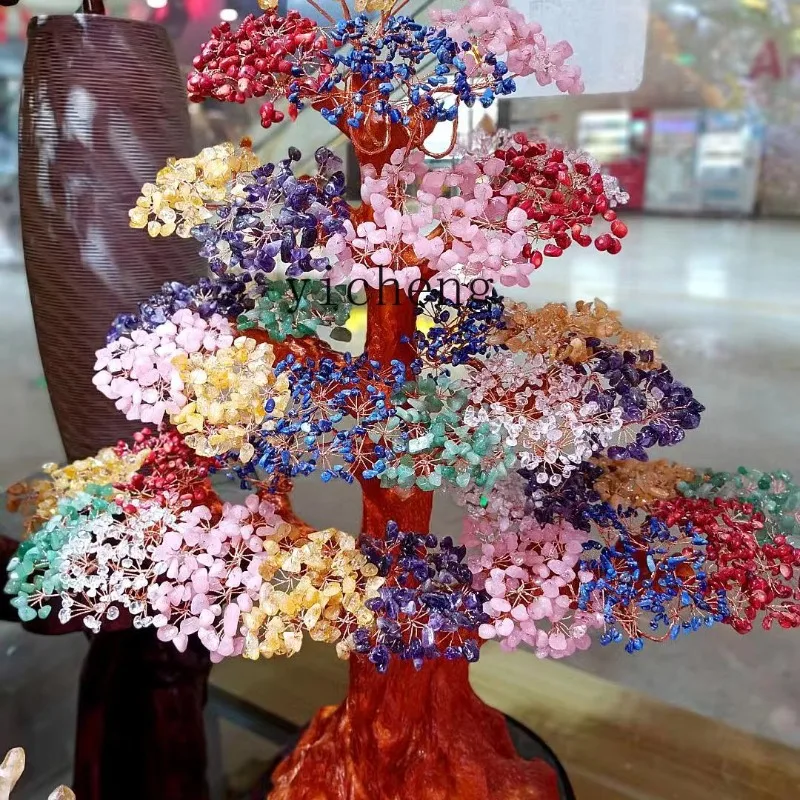 bj-11 natural crystal cash cow seven-color crystal fortune tree large lucky ornament living room