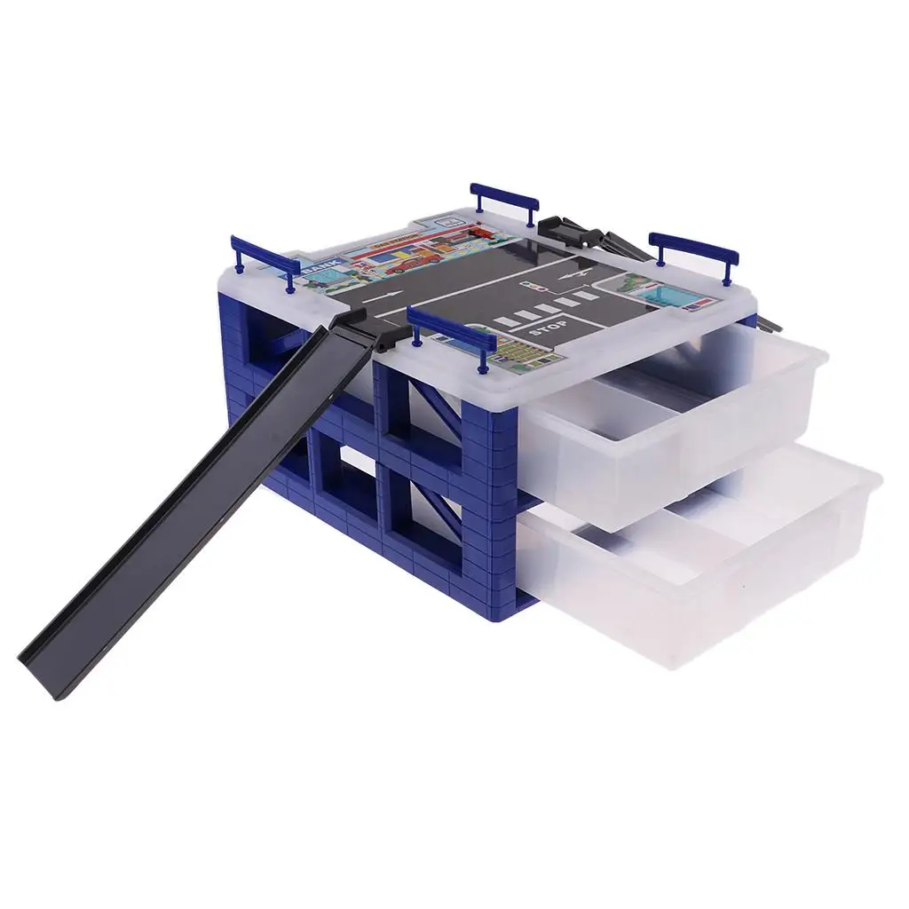 

small parking Lot Vehicle Storage Box Toy Vehicle Garages Blue