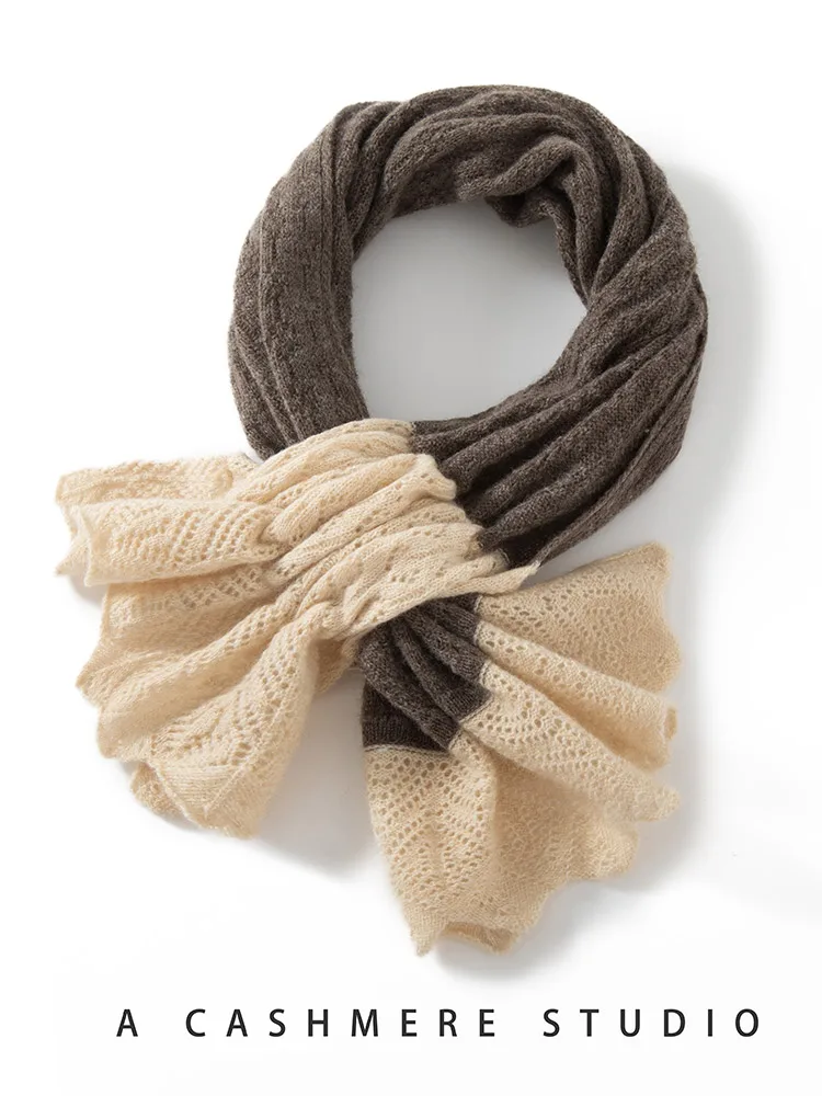 2025年新作 レディース 100%カシミヤスカーフ カジュアルスタイル ホローショール 秋冬 カシミヤニット 高級 カラーブロッキング スカーフ トップス