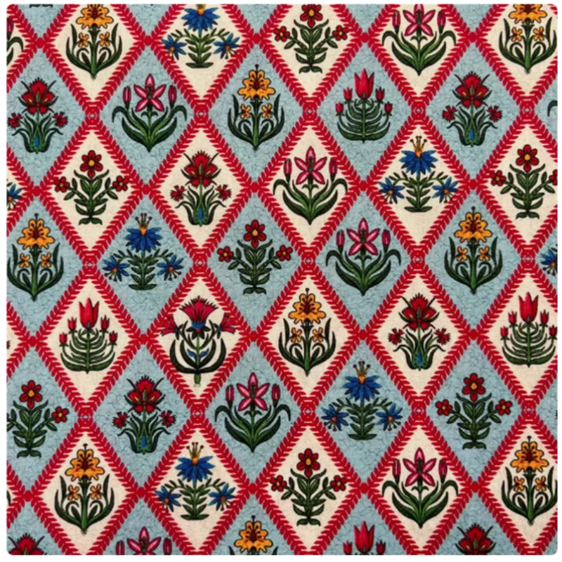

Rhomb Plaid Retro Flower Print Pure Cotton Fabric, Handmade DIY Patchwork, Garment, Dress, Bag Cloth Tissue, M19