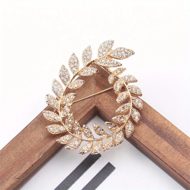 Simple Olive Branch Brooch Women's Temperament Anti-slip Pin New Deluxe Rhinestone Corsage Suit Accessories