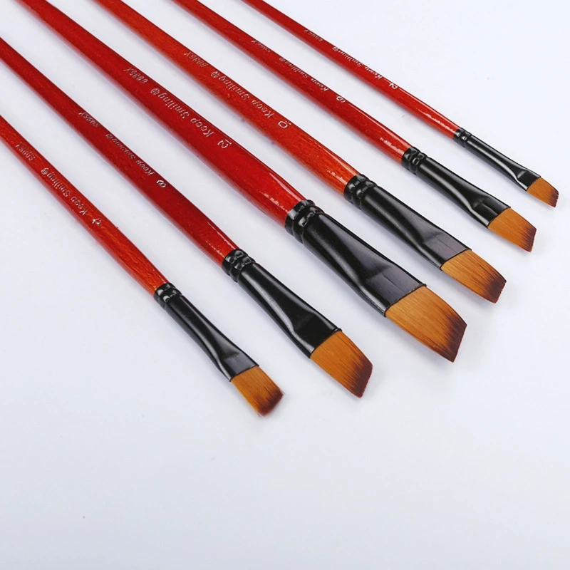 6pc Angled Flat Tipped Art Paintbrush Set Nylon Hair for Beginners Painter Gift