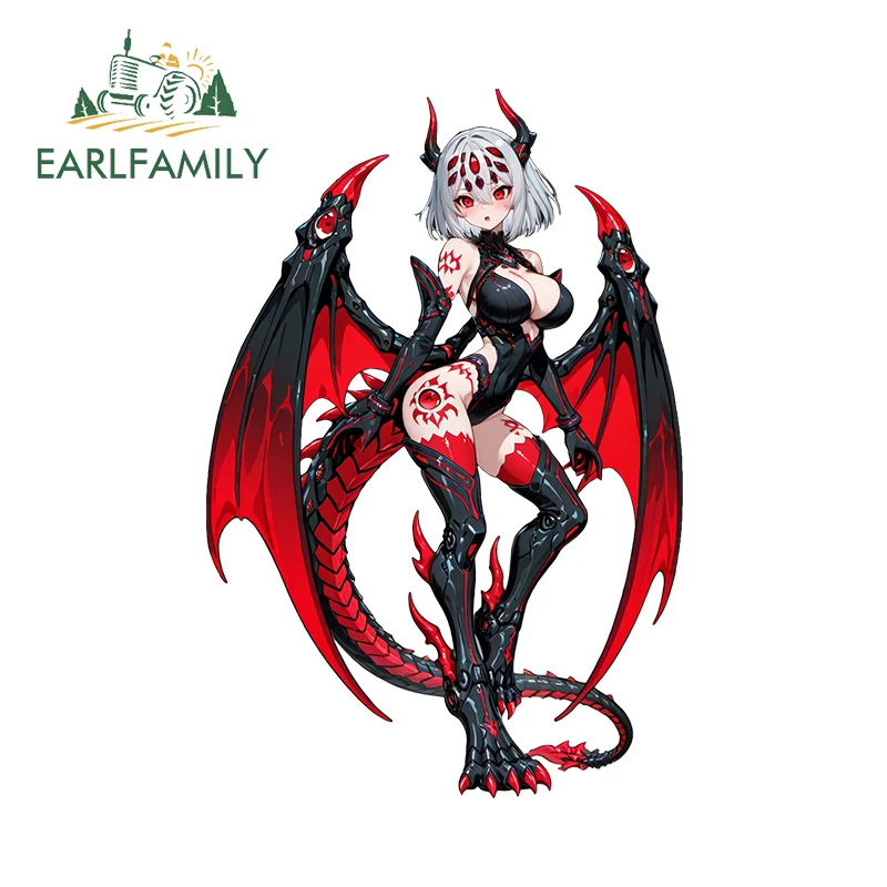 EARLFAMILY الشيطانة مع أجنحة سيارة ملصق مثير شيطان الأحمر الوشم الأصلي قافلة ملصق Waifu مقاومة للخدش الثلاجة ديكور