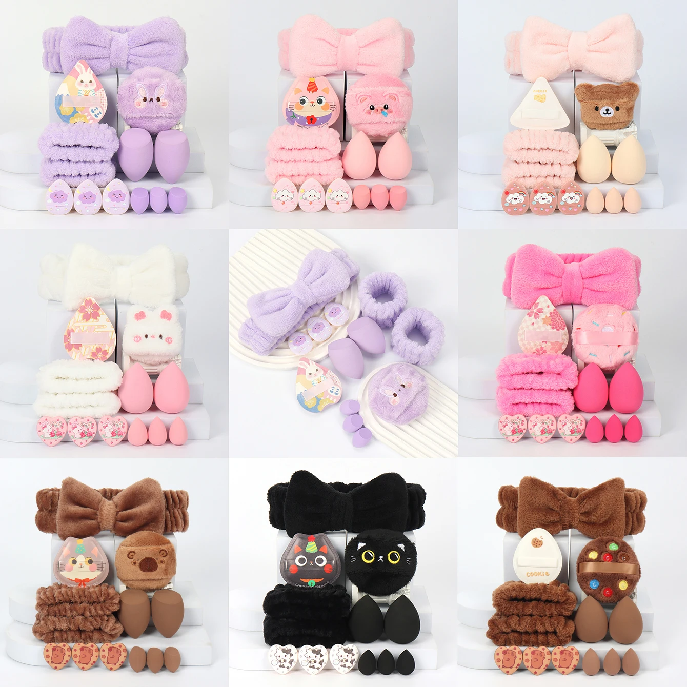 Besticktes Puderquasten-Stirnband 13-teiliges Set, Geeignet zum Auftragen und Fixieren von Make-up, für Alle Hauttypen