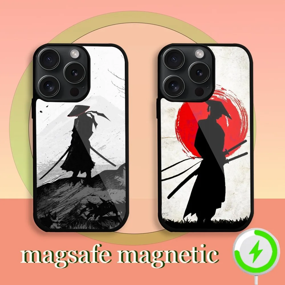 Japan Samurai Art  Phone Case For iPhone 11 12 13 14 15 Plus Pro Max Magsafe Magnetic Wireless Charging Cover