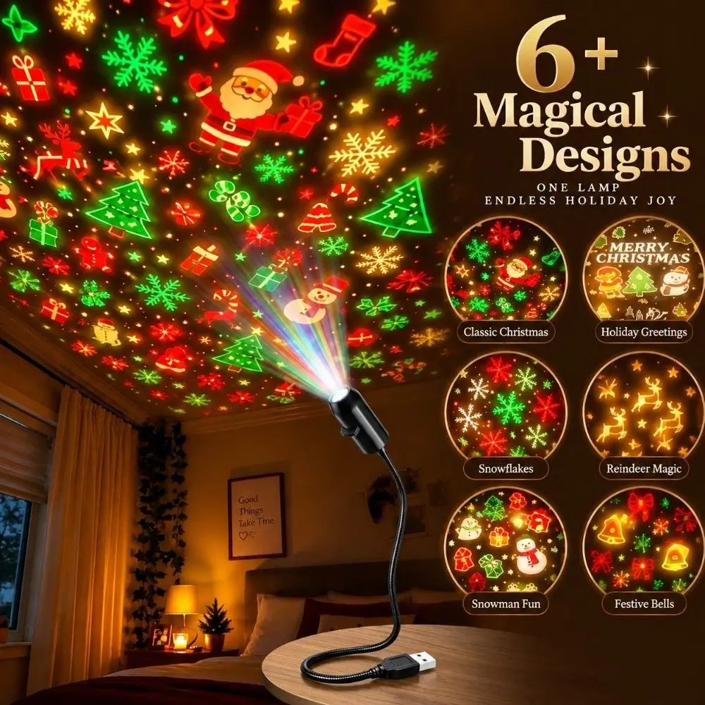 Creative Christmas Projector Lamp LED Light Source Gentle Brightness LED Night Light USB Powered Soft Brightness Projector Lamp