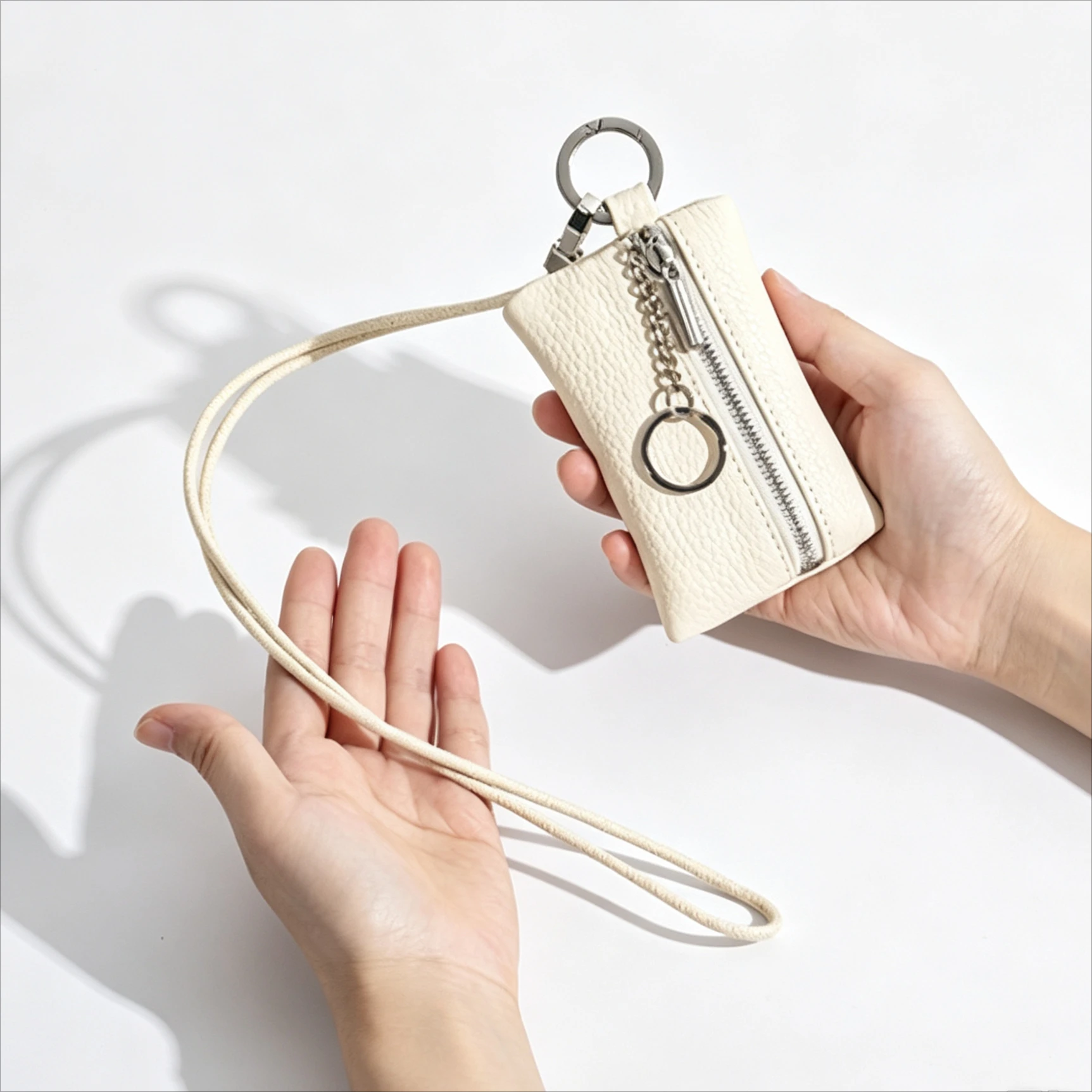 Compact Neck‑carry Soft Leather Key Coin Pouch Metal Circle Puller Zipper Coin Purse Multi‑scenario Portable Small Coin Holder