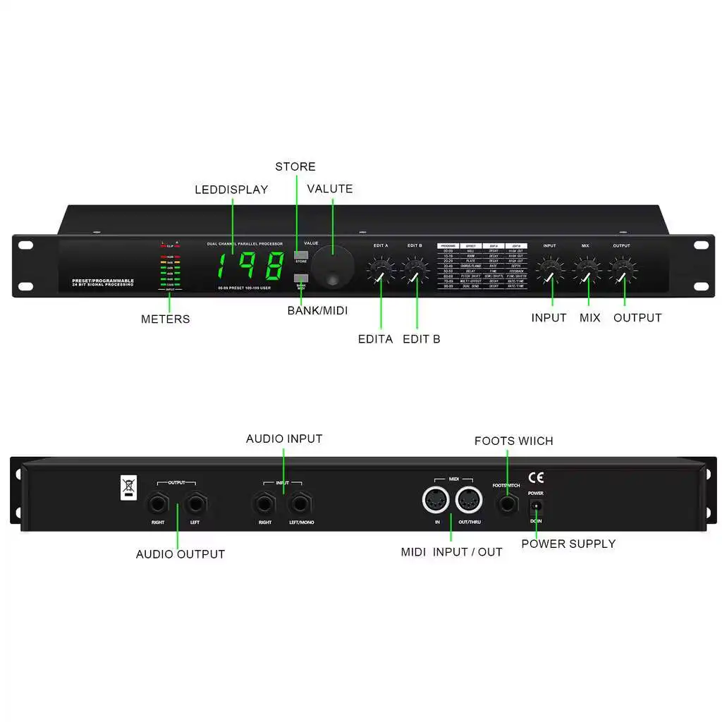 Professional Digital Reverb and Multi Effect DSP Processor Audio processor Equalizer vocal microphone