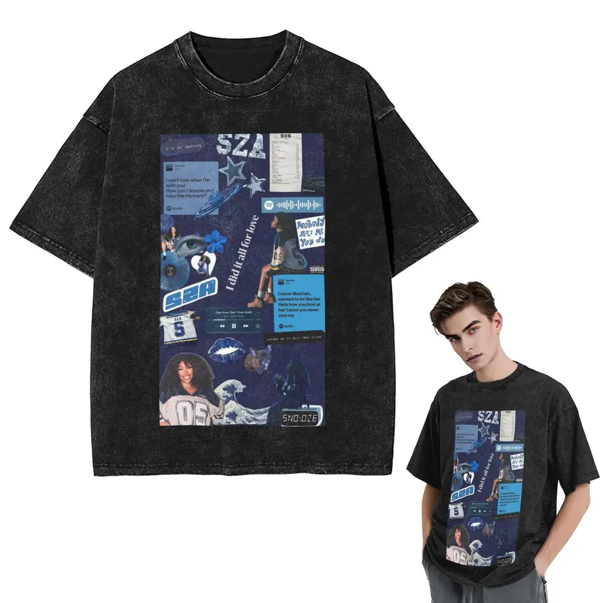 

Streetwear T-Shirts SZA Song Singer Washed T Shirt Short Sleeve Hip Hop T-Shirt Tops Tees for Men Women