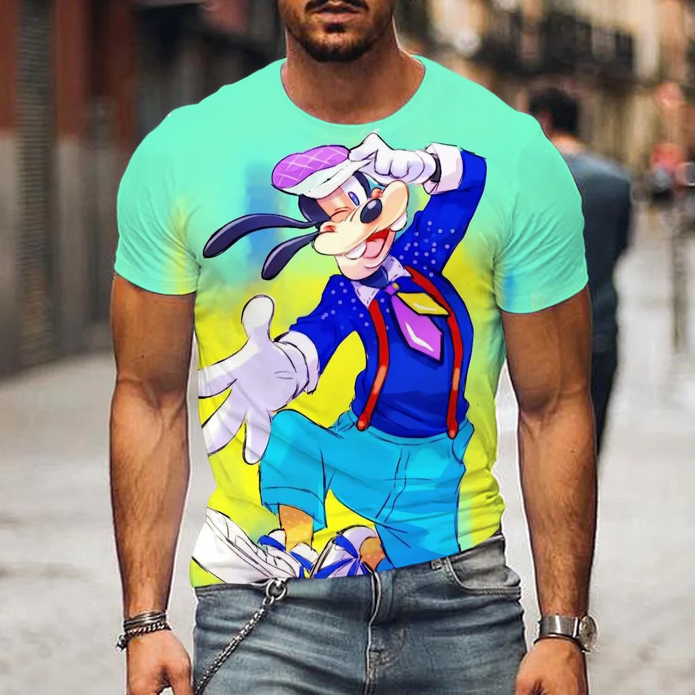 MINISO Disney Fun T-shirt Mickey Mouse Donald Duck Goofy Cartoon Men's Women's T-shirts Casual 3D Printed Summer Casual Tops