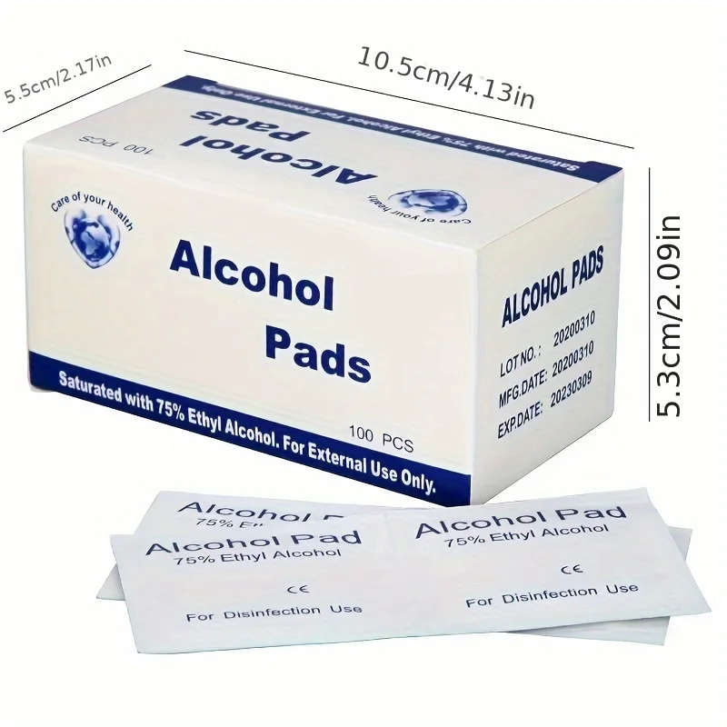 100pcs/1 Box Alcohol Wipes 75% Individually Wrapped for Disposable Cleaning Pads For Body Piercing Jewelry Unisex