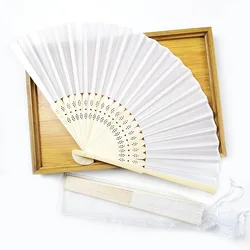 20/100pcs Personalized Engraved White Folding Elegant Silk Hand Fan with Gift bag Wedding & Party