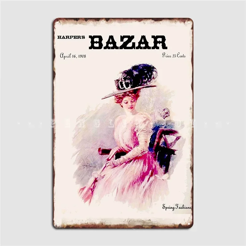 Harpers Bazar Vintage 1908 Spring Fashions Magazine Advertising Print Metal Plaque Poster Plaques Wall Mural Tin sign Poster