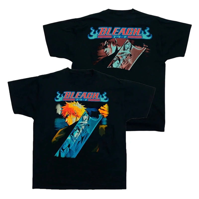 Summer Fit Anime Bleach Ichigo Kurosaki Graphic Cotton Tshirt Unisex Short Sleeve Fashion Brand Tee Luxury Casual Vintage Tees