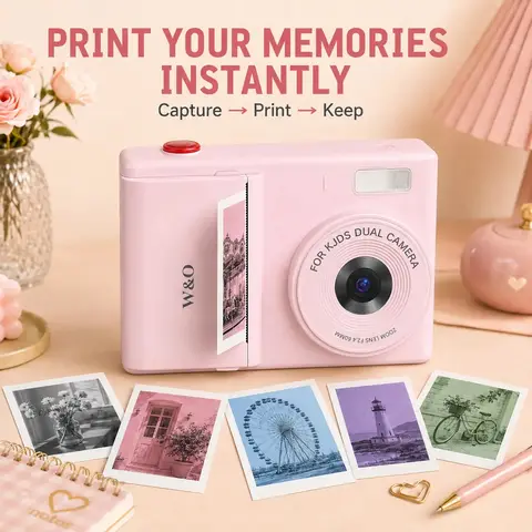 2026 New Instant Print Camera , Digital Camera with Mini Photo Printer, Portable Retro Camera for Travel, Party, Supports 2.5K video and photos up to 48MP resolution.with 32GB memory card, drawing pen, stickers, lanyard，Birthday Gift