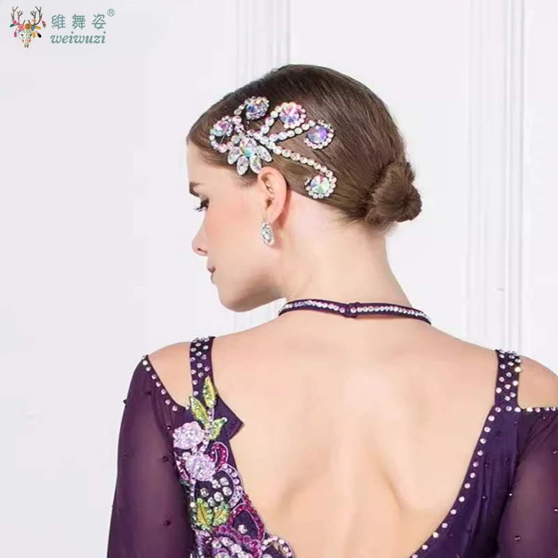 

Ballroom Dance Women Hair Accessories National Standard Latin Dance AB Stones Headwear Tango Performance Competition Headwear