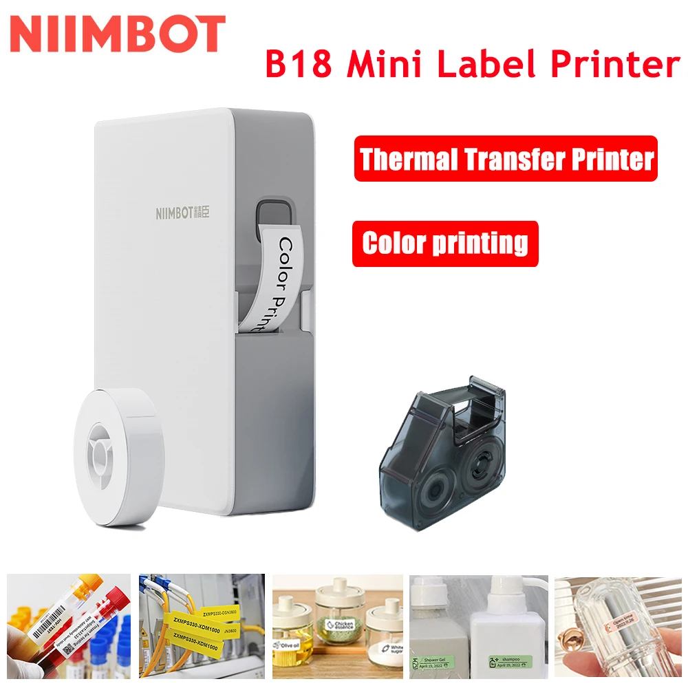 Etiquetas de transferencia térmica de impresión de cinta multicolor para Niimbot B18, fabricante de etiquetas, Pegatina autoadhesiva para Cable de oficina en casa