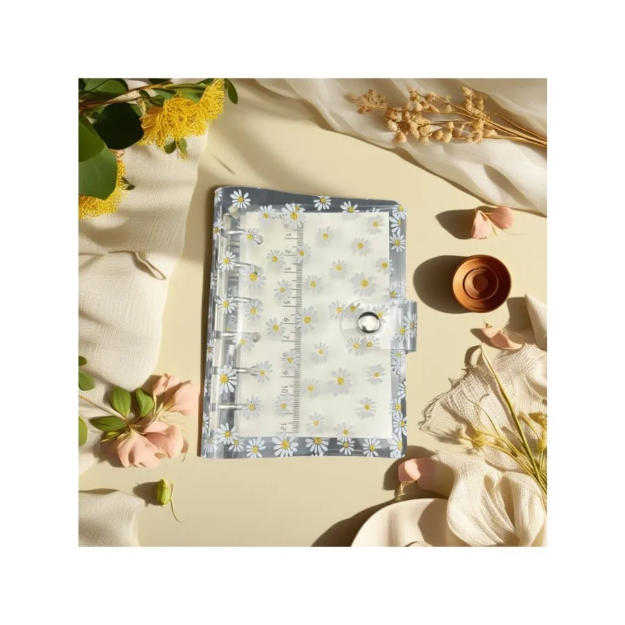

Handbook Notebook Transparent PVC Shell A6 Binder Japanese and Korean Ins Style Same Envelope Cute Little Daisy
