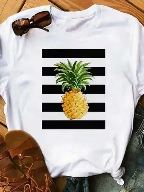 Plus Size Maycaur Women T Shirt Fashion Pineapple Printed Tops Tee Female Short Sleeve O-neck T-shirt Woman Summer Cute Shirts