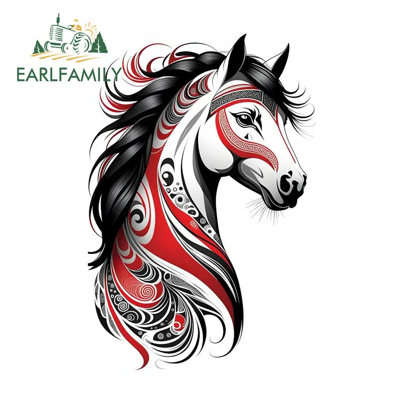 

Наклейки на автомобиль EARLFAMILY с изображением головы коня, водонепроницаемые виниловые наклейки JDM для лобового стекла и грузовиков, защита от царапин, наклейки на двери автомобиля