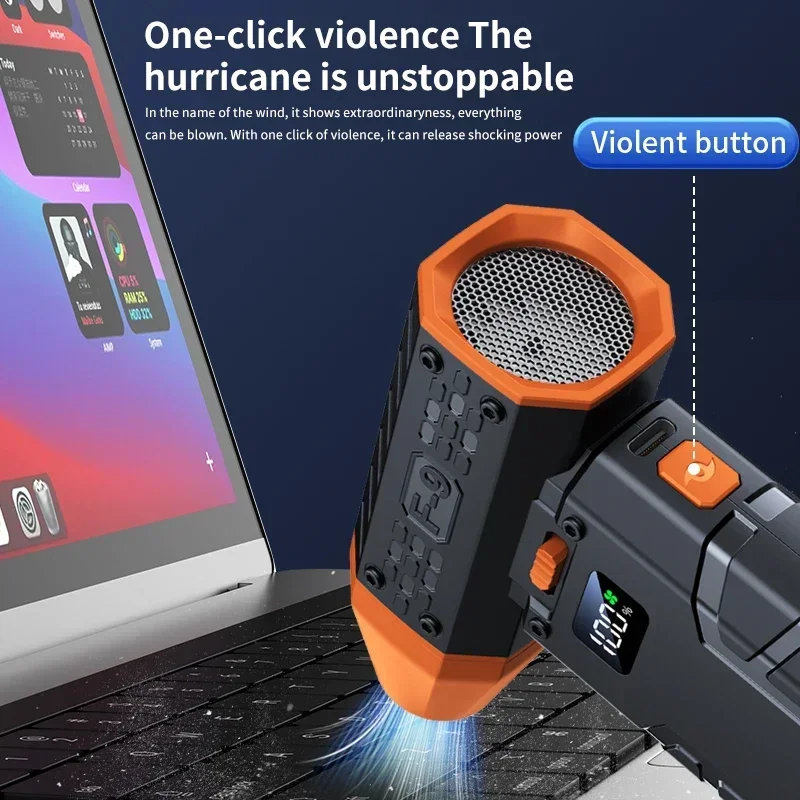 เครื่องเป่าลมมือถือขนาดเล็ก 160000 รอบต่อนาที พัดลมเทอร์โบเจ็ท พร้อมจอ LED ความเร็วลม 52 เมตร/วินาที มอเตอร์ไร้แปรงถ่าน สำหรับทำความสะอาดและเป่าแห้ง