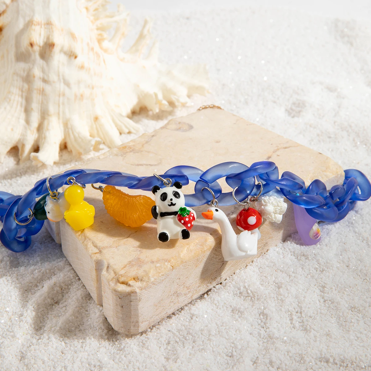 Docona Lovely Acrylic chain Blue Coarse Chains Necklace for Female A djustable Fruit Animal Jewelry Party Gift   ﻿ 27084 image 3