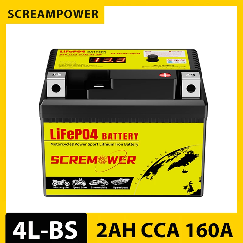 12V 2Ah Motorcycle Lithium Battery 4L-BS,160A CCA,High Performance,Lightweight & Durable for Motorcycles,ATVs,and Scooters