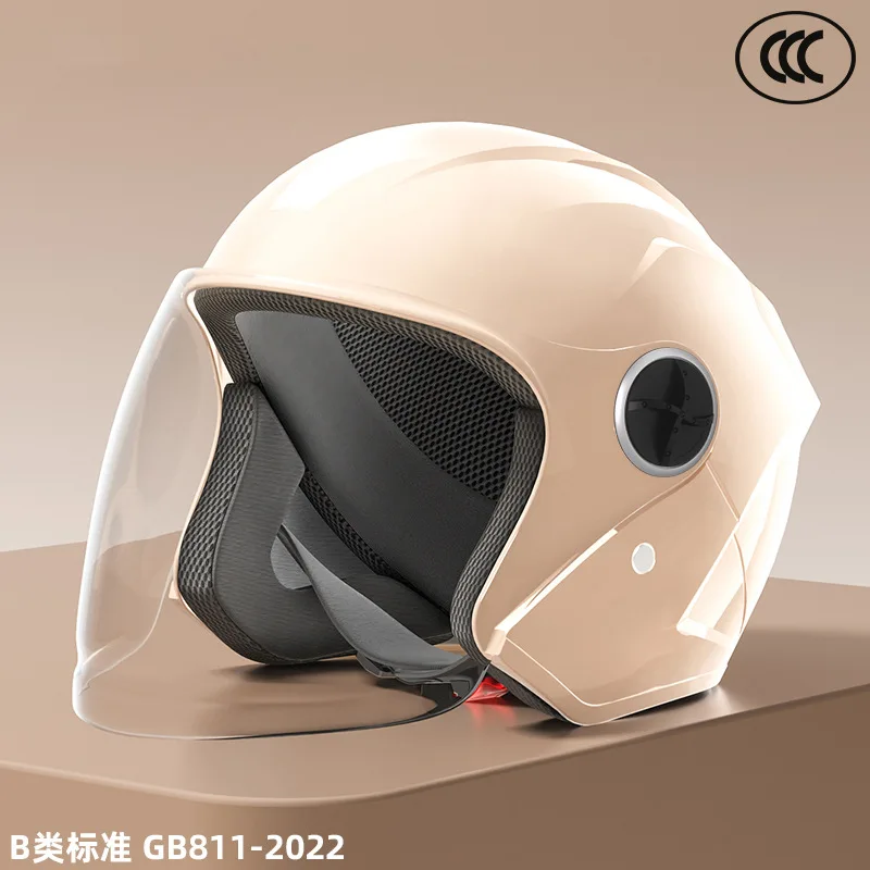 Casco da moto elettrico da equitazione all\'aperto casco da tre quarti specchio trasparente casco universale per tutte le stagioni da uomo e da donna