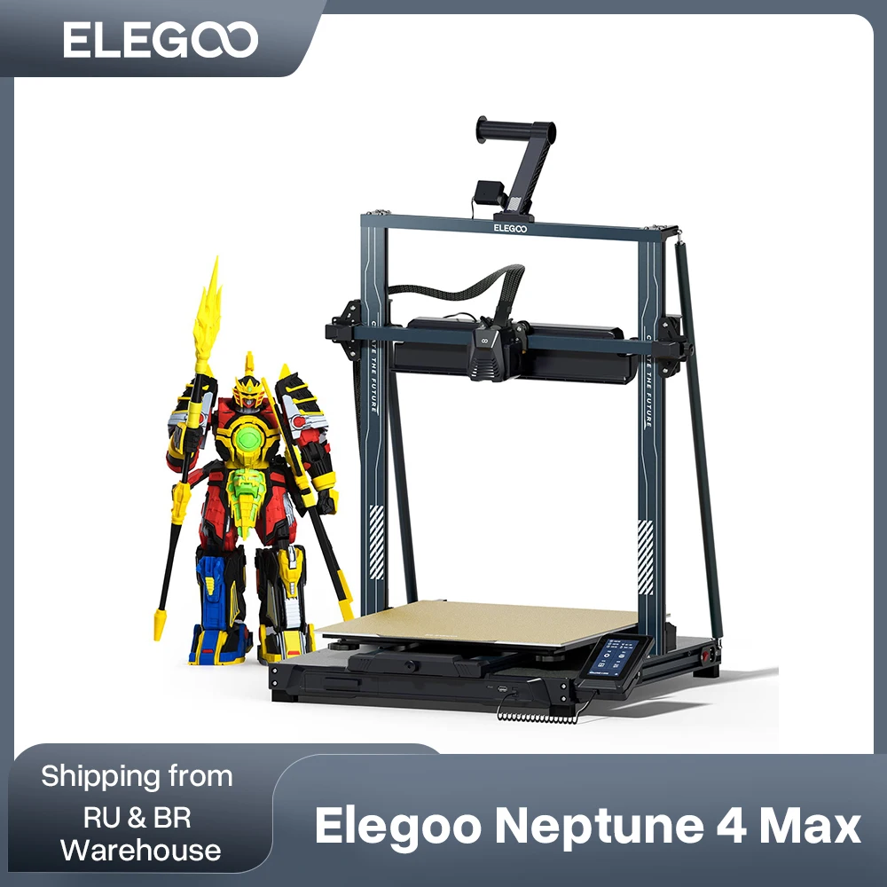 ELEGOO NEPTUNE 4 MAX FDM Impressora 3D com velocidade de impressão de até 500 mm/s com Klipper, volume de construção enorme 420x420x480mm