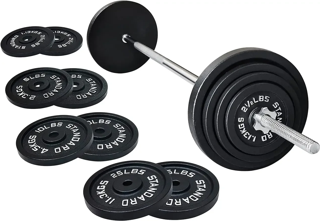 Cast Iron Standard Weight Plates Including 5FT Standard Barbell with Star Locks,