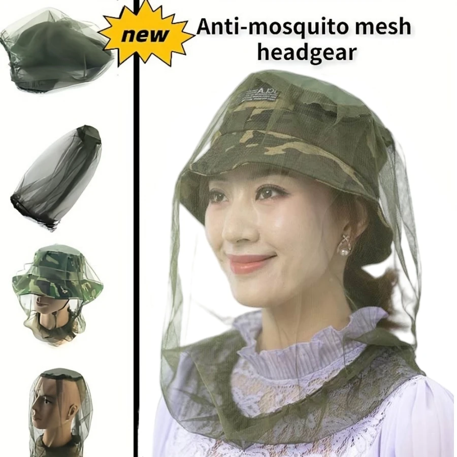 1Pcs Mosquito Net Head Outdoor Camping Anti Mosquito Protection Insect Screen Polyester Fishing Cap Face Protector Travel Hiking