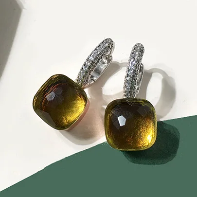 100% 925 Sterling Zilver Snoep Stijl 21 Kleuren Roze Wit Blauw Groen Zwart Geel Crystal Drop Earring Voor Vrouwen Fijne Sieraden
