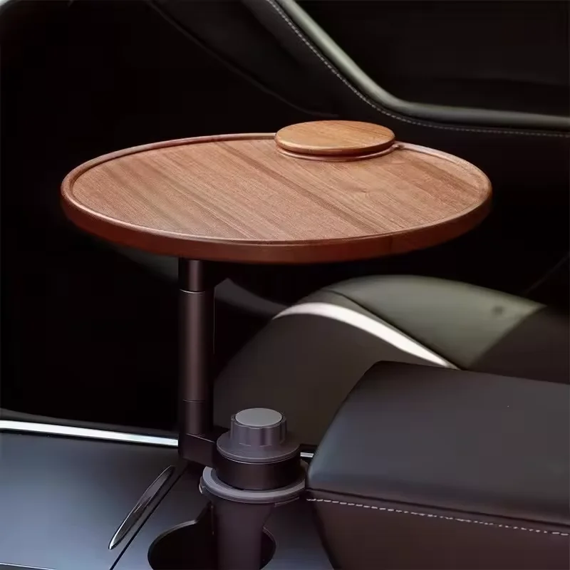 

for Tesla Space Saving Coffee Table, Solid Wood Car Floating Table Rotating Central Control Organizer Breakfast Tray