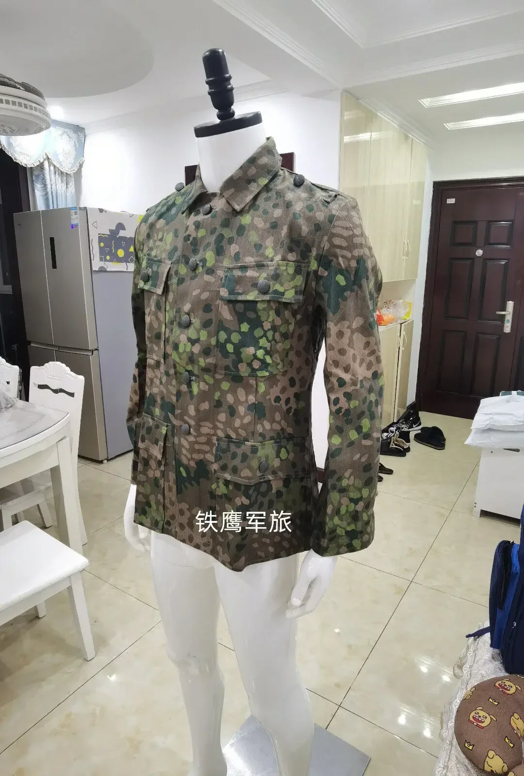 WW2 독일 육군 리넨 HBT DOT 44 PEA CAMO M43 필드 튜닉 & 바지 정장 군복