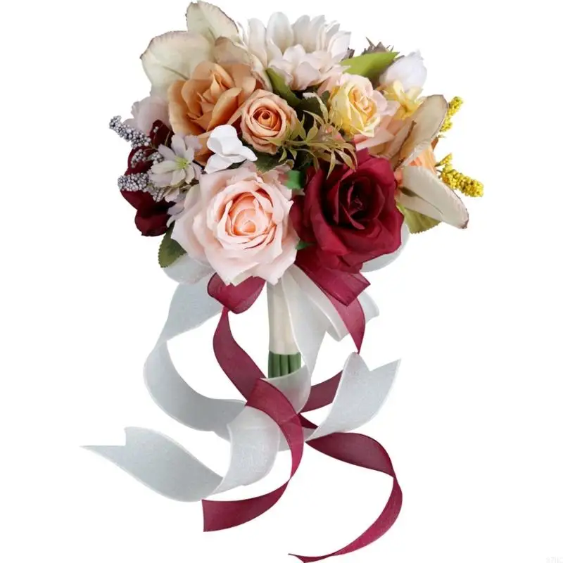 

87HC Silk Flower Fall Wedding Bouquet Anniversary Celebration Bridal Handheld Bouquet