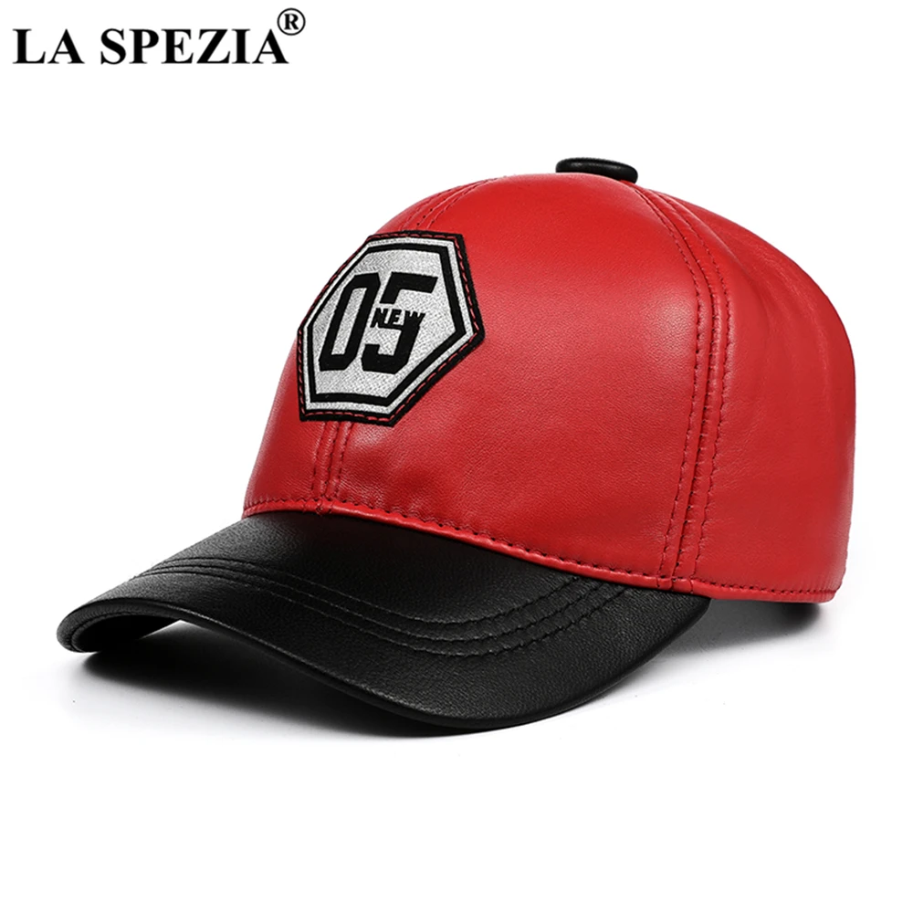 LA SPEZIA Genuine Leather Baseball Cap Men Women Blue Black Patchwork High Quality Male Female Winter Dad Cap