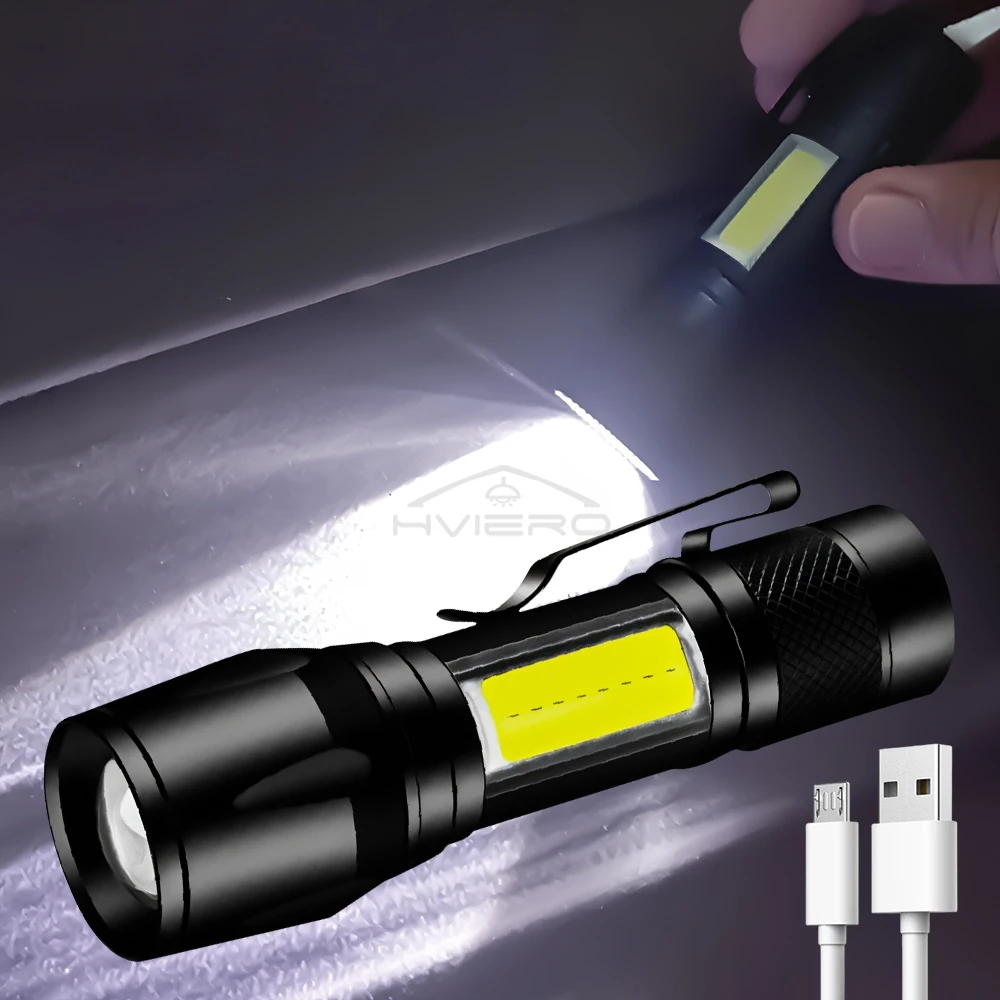 USB Rechargeable Zoom Mini Led Portable Flashlight Built Battery Waterproof XP-G Q5 High Power Camping Work Light Illumination