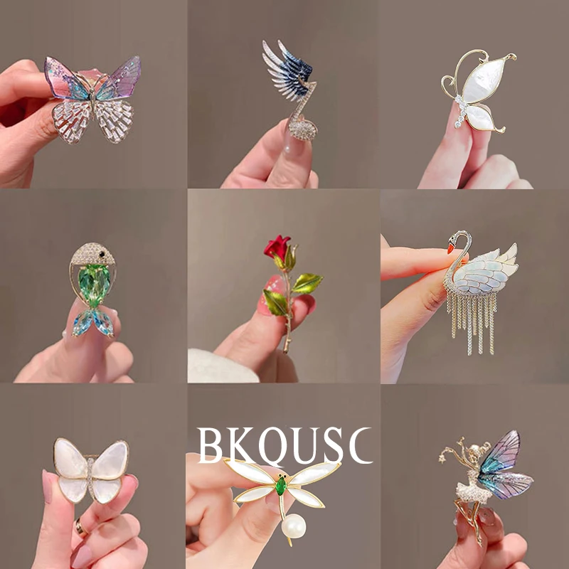 Crystal Brooch For Women Fashion Animal Plant Cartoon Brooches Ladies Stylish Rhinestones Pearl Pin Jewelry Accessories Gift