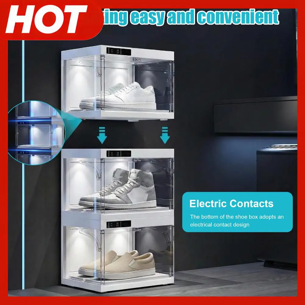 

Умный прозрачный пластиковый штабелируемый бокс для хранения обуви с LED-подсветкой и пультом ДУ для любителей кроссовок