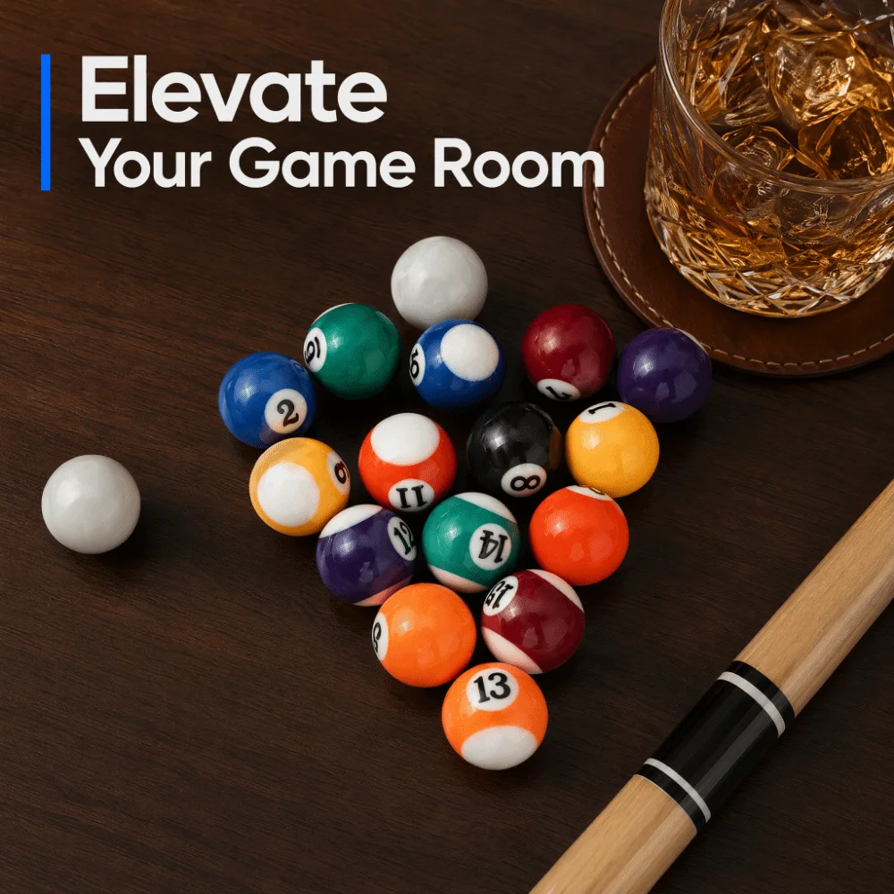 Portable Resin Billiard Balls Numbered Color Coded Billiard Ball Set Glossy Standard Mini Billiard Balls Set Game Room