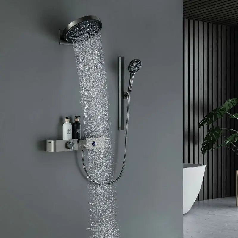 

Bathroom gun gray wall mounted shower head sets, digital display constant temperature overhead spray shower head sets GN225YX