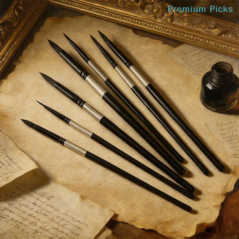 portable7Pcs Squirrel Hair Brush Set Round Pointed Tips No Shed Gouache Watercolor Brushes For Beginner Artist Painting Kit