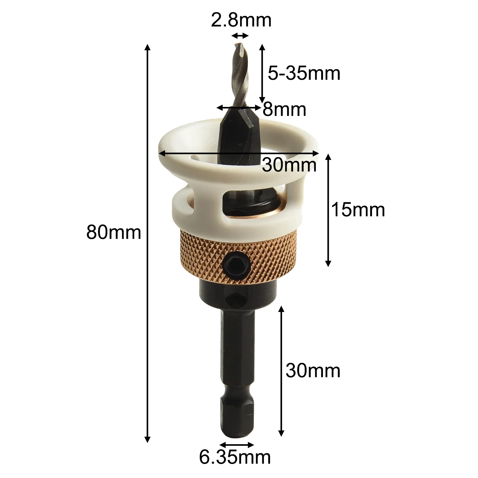 Conjunto de brocas escareadoras 4 em 1, com parada de profundidade de baixa fricção, hastes de 6,35 mm para projetos de marcenaria, ferramentas elétricas