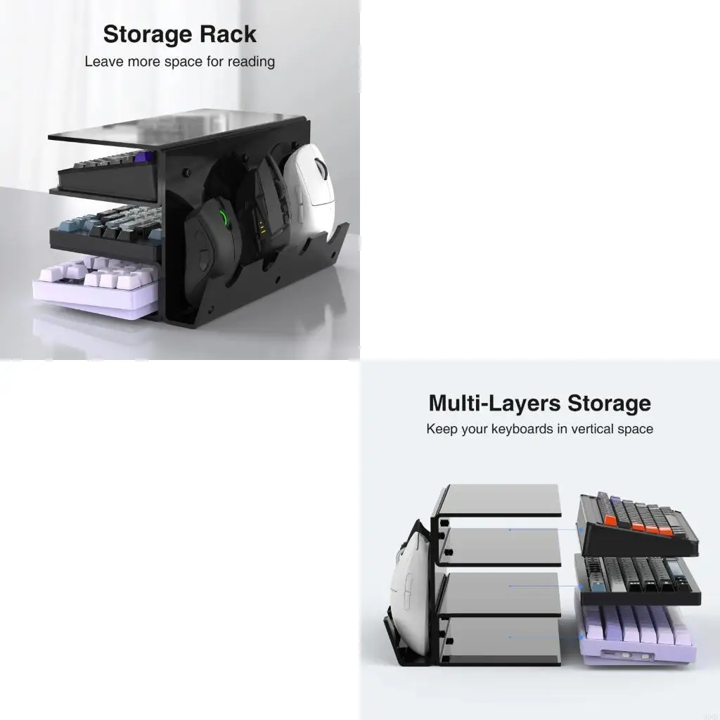 

900F Acrylic Keyboard Stand Mouse Storage Rack 3 Tiers Neatly Organizers Display Neatly Arrange and Display Keyboards on Desk