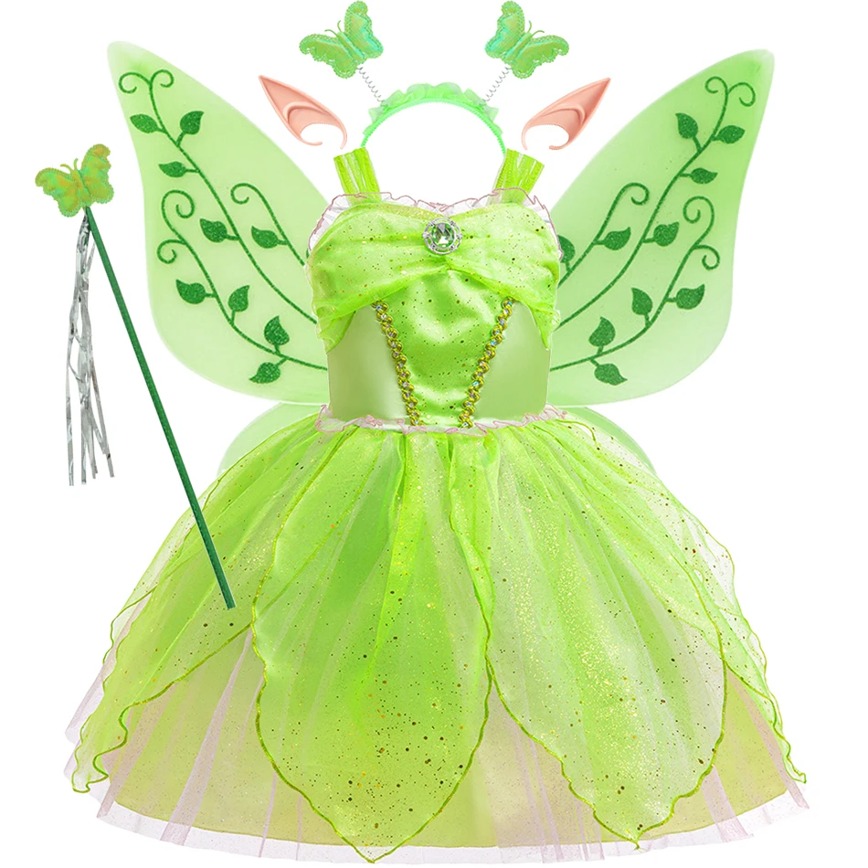 

Костюм феи-эльфа 2026 для девочек, зеленое платье принцессы, детское праздничное платье для Хэллоуина и карнавала, элегантная одежда для выступлений