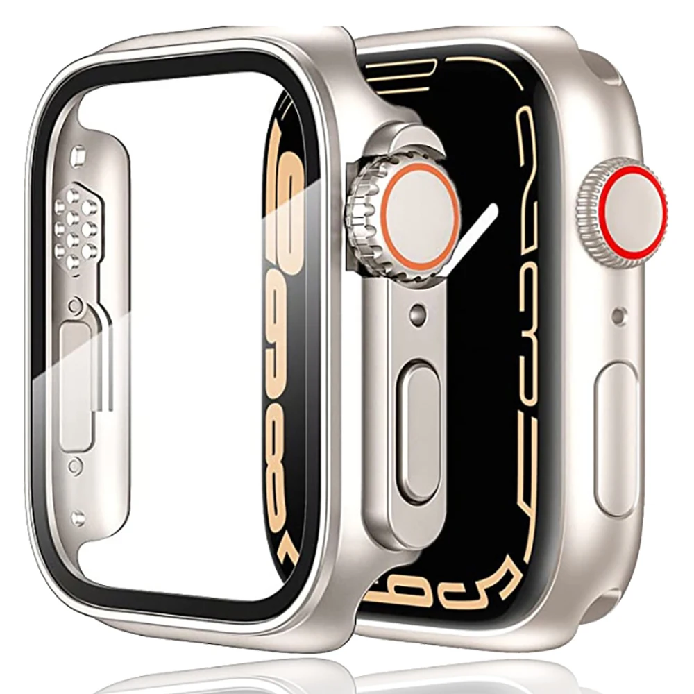 Твердый чехол из поликарбоната для Apple Watch Φ 45 мм 41 мм 44 мм 40 мм стеклянный внешний вид обновление ультра iWatch серии 9 8 7 SE SE2 6 5 4